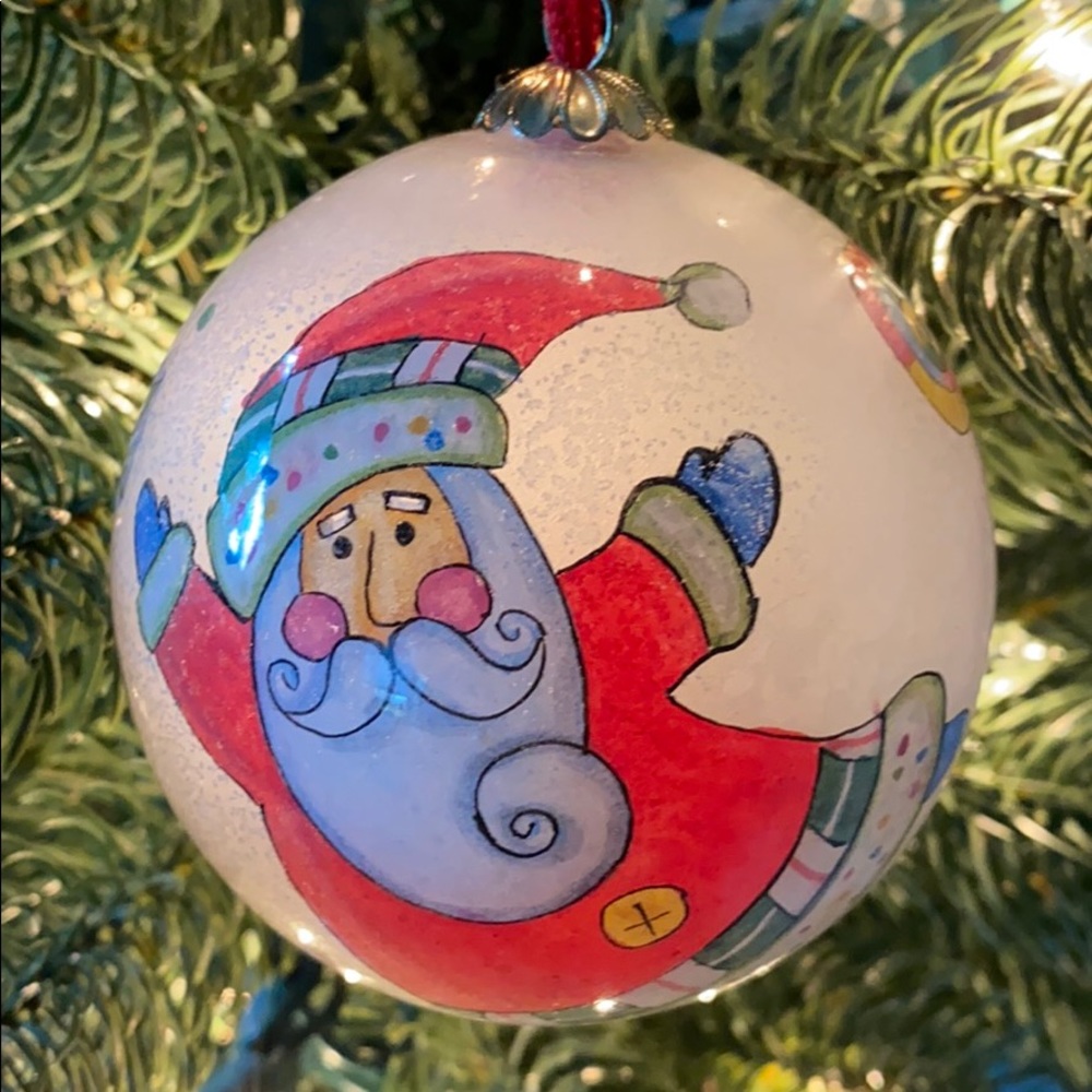 Flying Santa  & Candy Graphics Glass Ornament